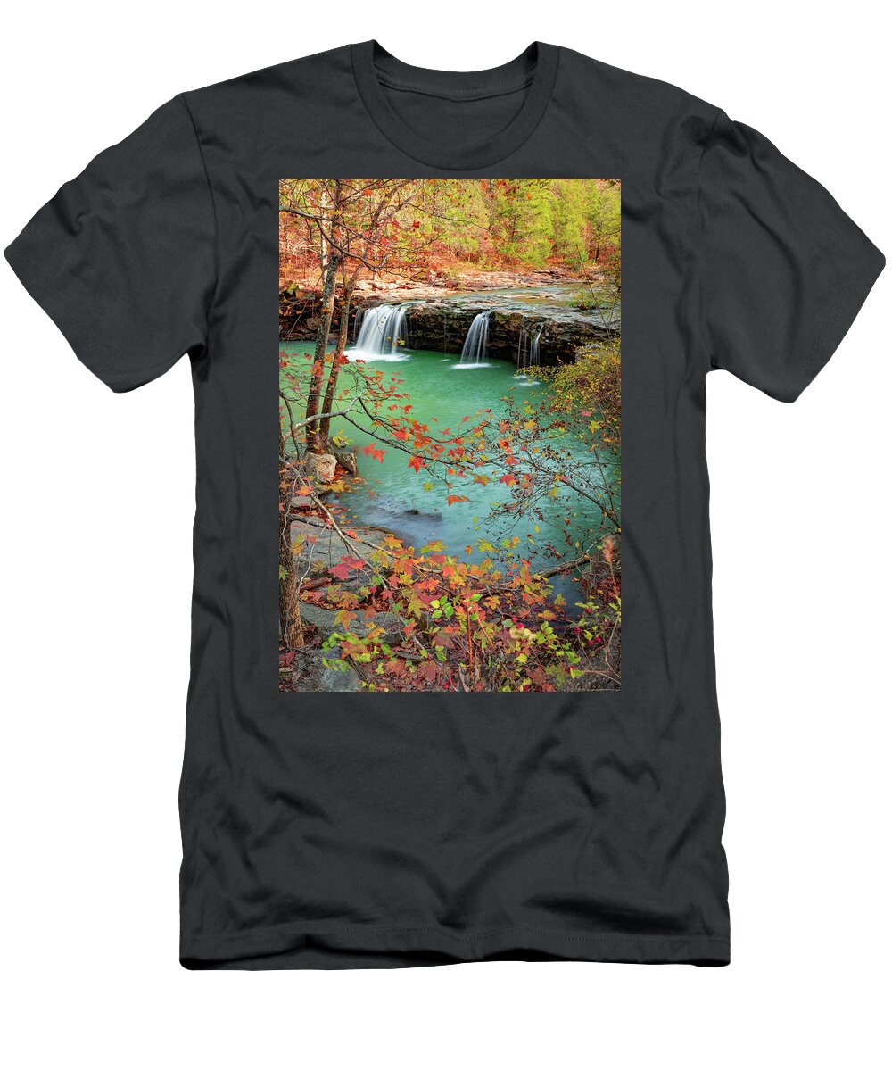 Falling Water Falls T-Shirt featuring the photograph Autumn Glory At Falling Water Falls by Gregory Ballos
