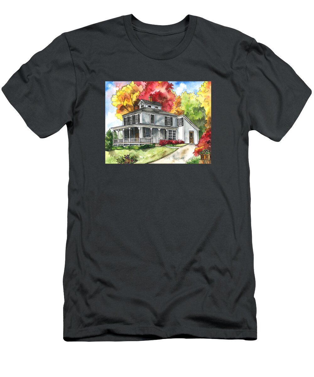 Water T-Shirt featuring the painting Autumn in New England by Shelley Wallace Ylst