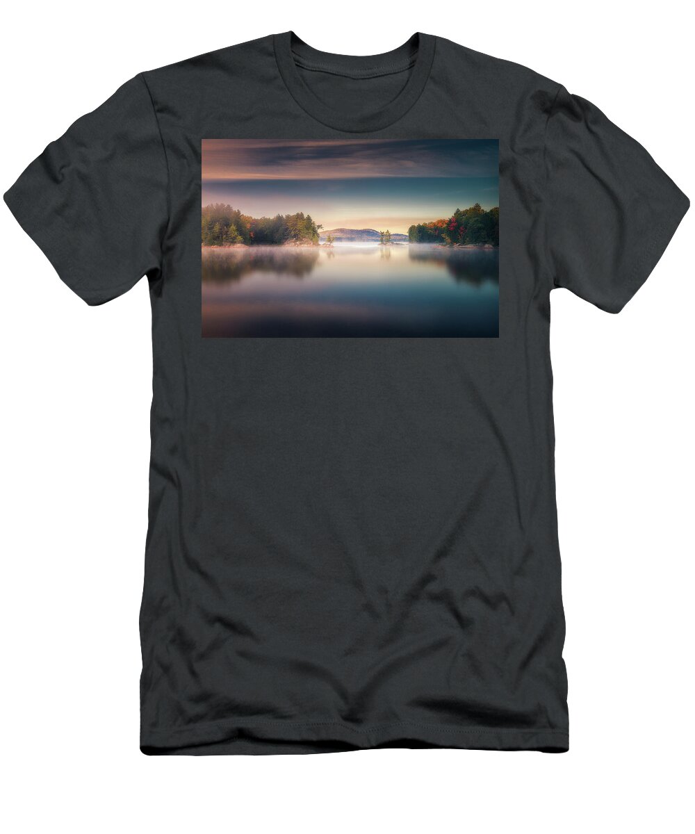Morning T-Shirt featuring the photograph Autumn morning at Killarney Provincial Park by Henry w Liu