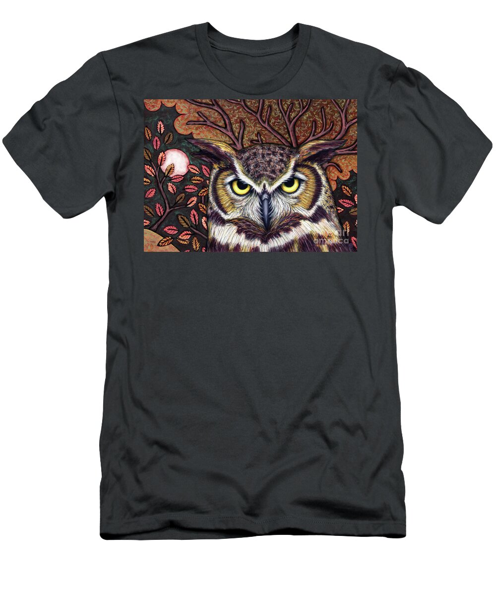 Owl T-Shirt featuring the painting Autumn Owl Moon by Amy E Fraser