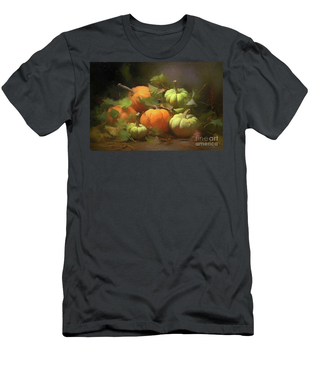 Pumpkins T-Shirt featuring the painting Autumn Pumpkins by Tina LeCour