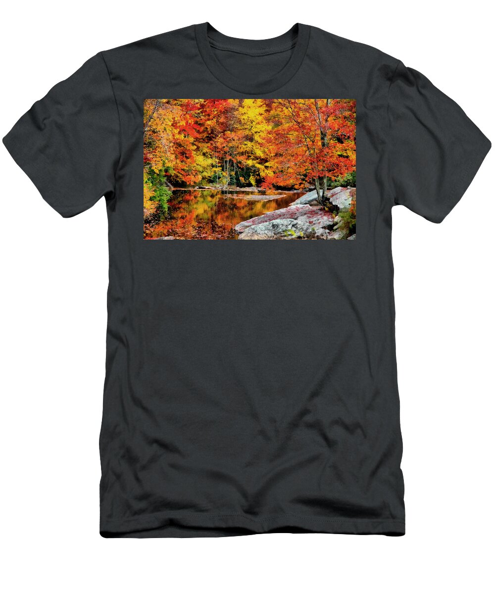 Painted T-Shirt featuring the painting Autumn Reflection by Anthony M Davis