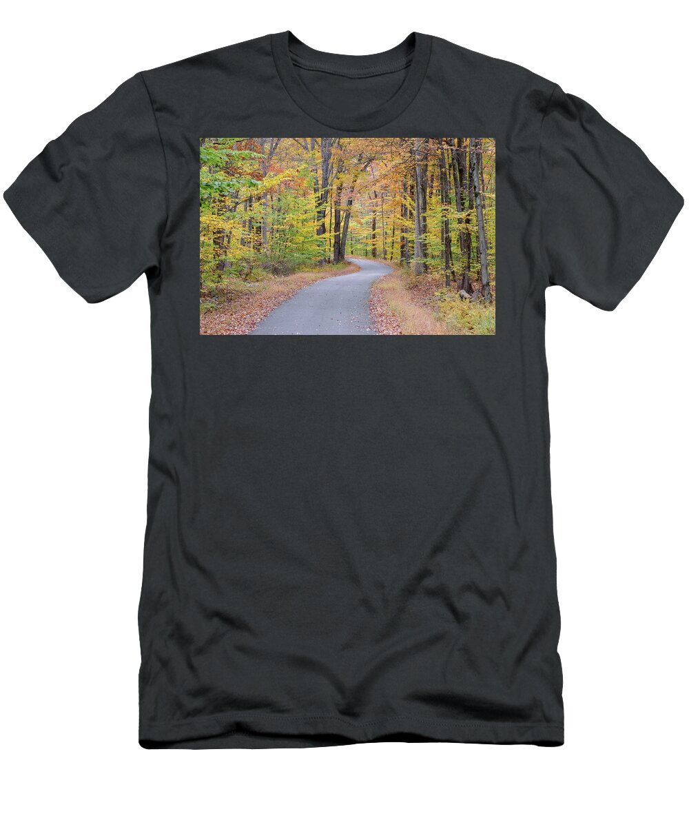 Road T-Shirt featuring the photograph Autumn Road in the Poconos by Amelia Pearn