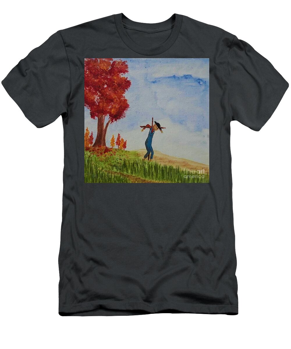 Scarecrow T-Shirt featuring the painting Autumn Scarecrow by April Reilly