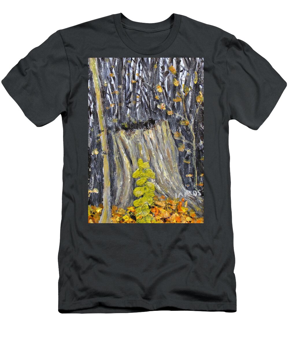 Stump T-Shirt featuring the painting Autumn Stump by Ian MacDonald