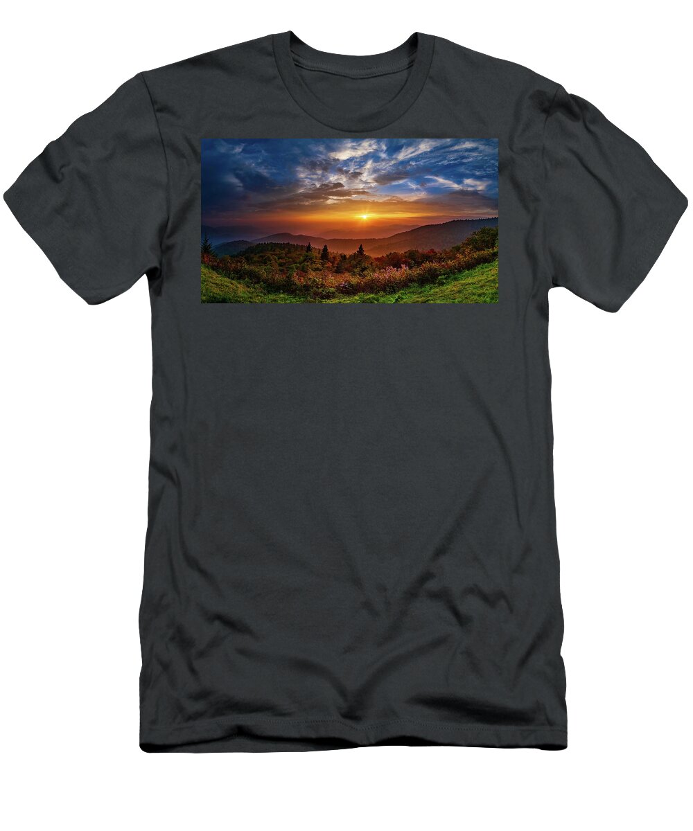 Autumn T-Shirt featuring the photograph Autumn Sunset Serenity Panorama by Dan Carmichael