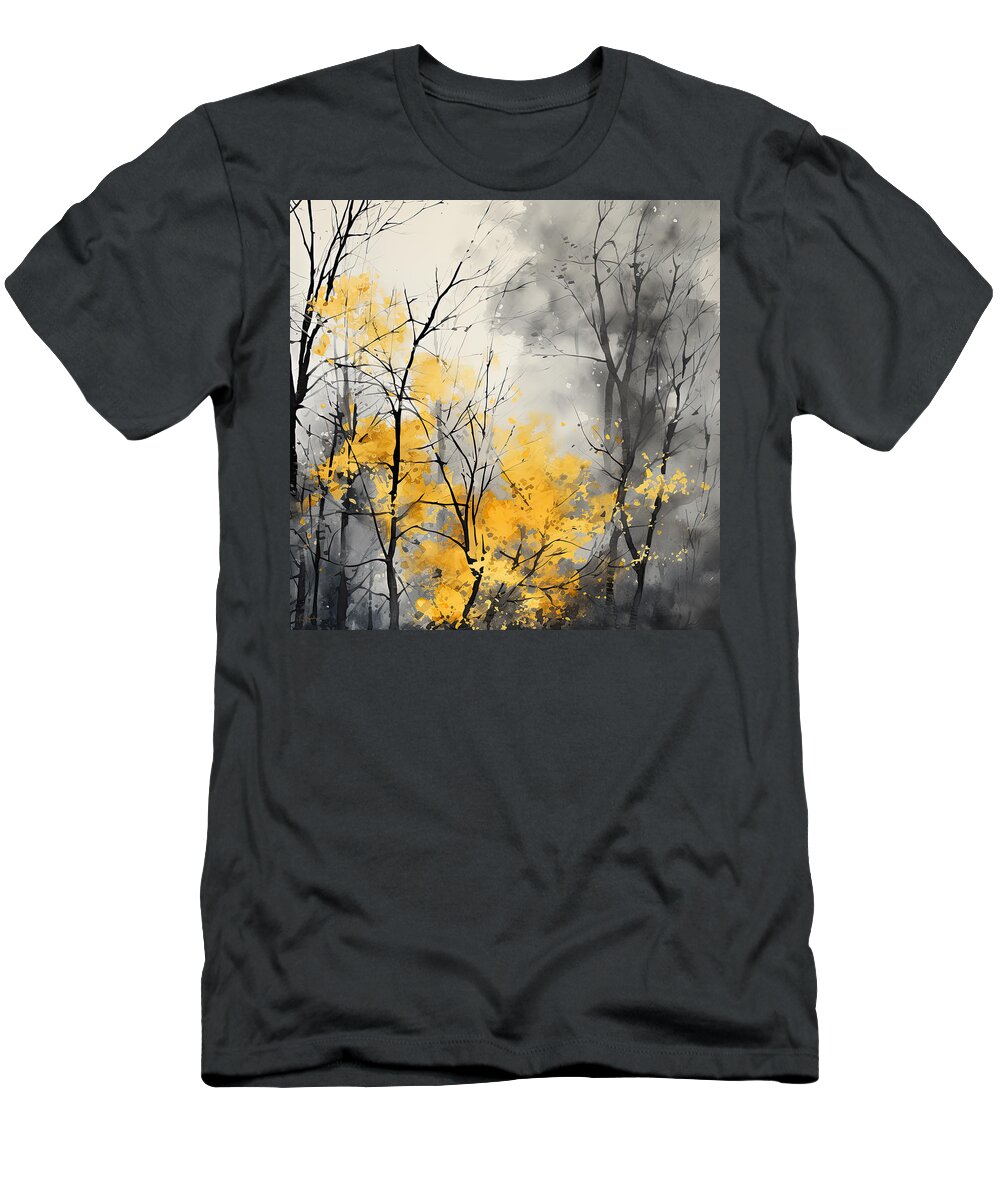 Yellow T-Shirt featuring the painting Autumn's Last Brushstrokes by Lourry Legarde