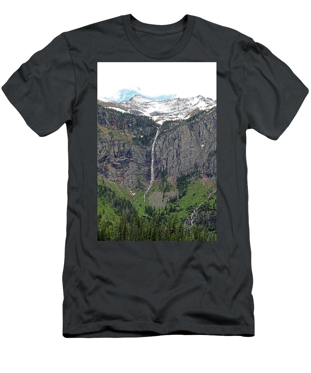 Avalanche Falls T-Shirt featuring the photograph Avalanche Falls - Glacier National Park by Richard Krebs