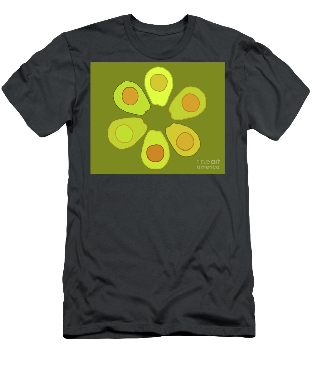 Green Avocado T-Shirt featuring the digital art Avocados in a Circle Fun Kitchen Wall Art #1 by Patricia Awapara