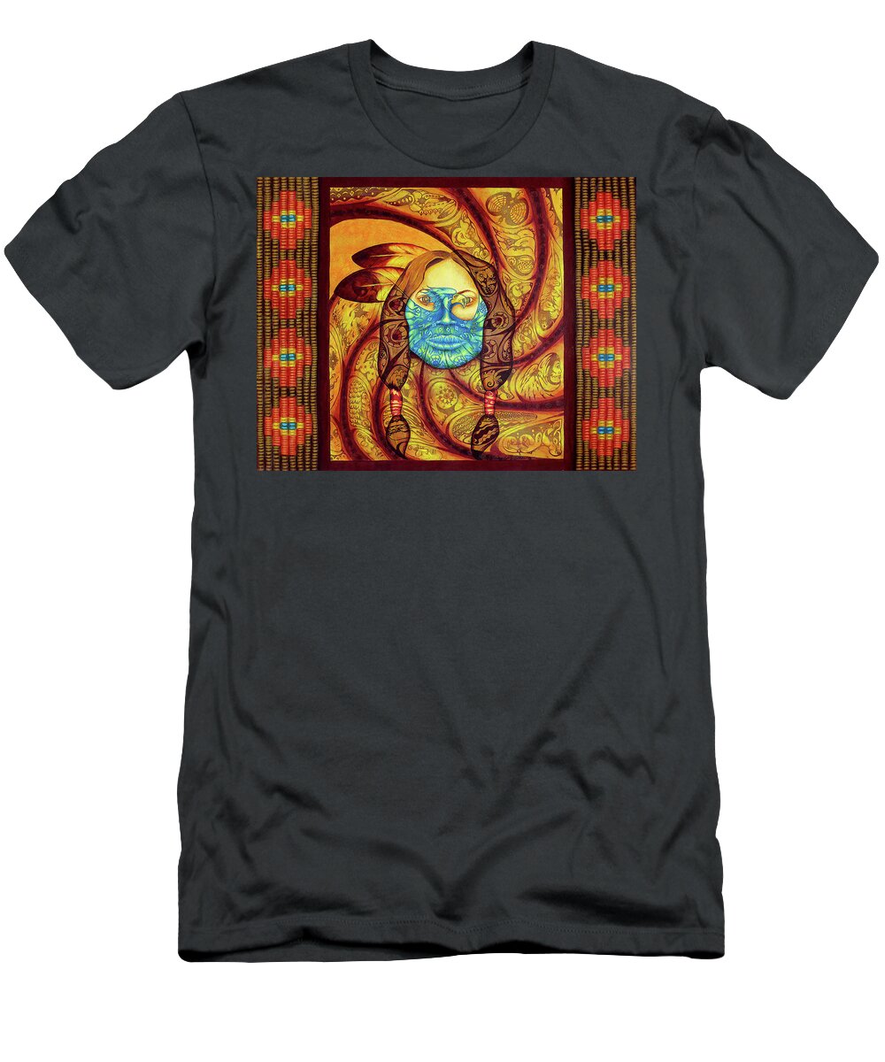 Native American T-Shirt featuring the painting Awakenings by Kevin Chasing Wolf Hutchins