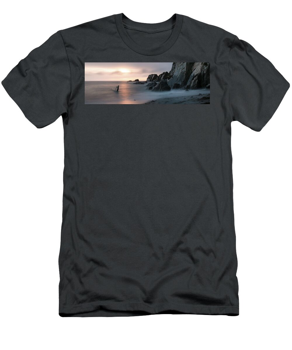 Devon T-Shirt featuring the photograph Ayrmer-cove-south-hams-devon-coast-beach-sunset-panorma by Sonny Ryse