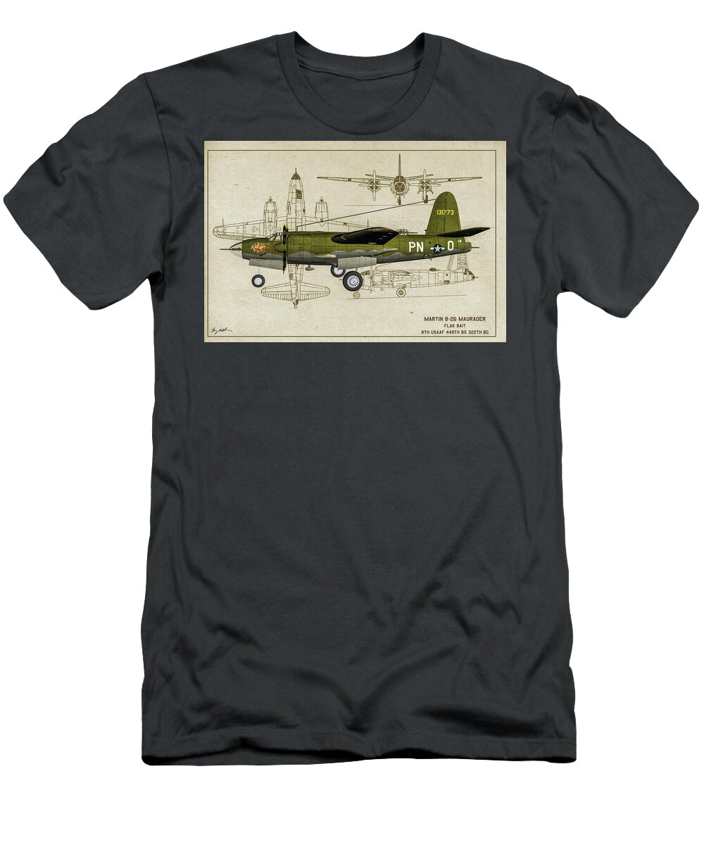 Martin B-26 Marauder T-Shirt featuring the photograph B-26 Flak Bait Profile Art by Tommy Anderson