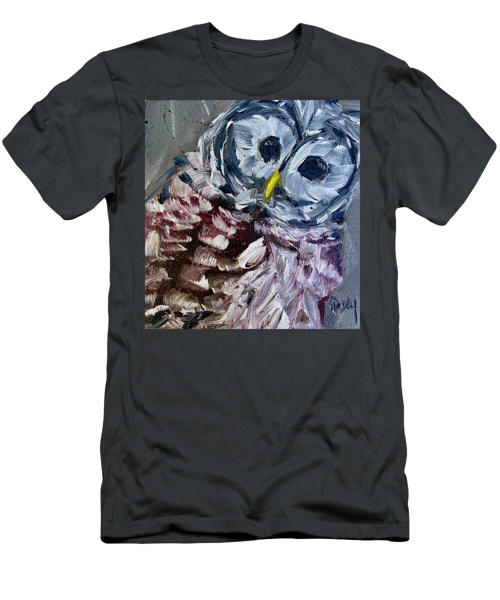 Barred Owl T-Shirt featuring the painting Baby Barred Owl by Roxy Rich