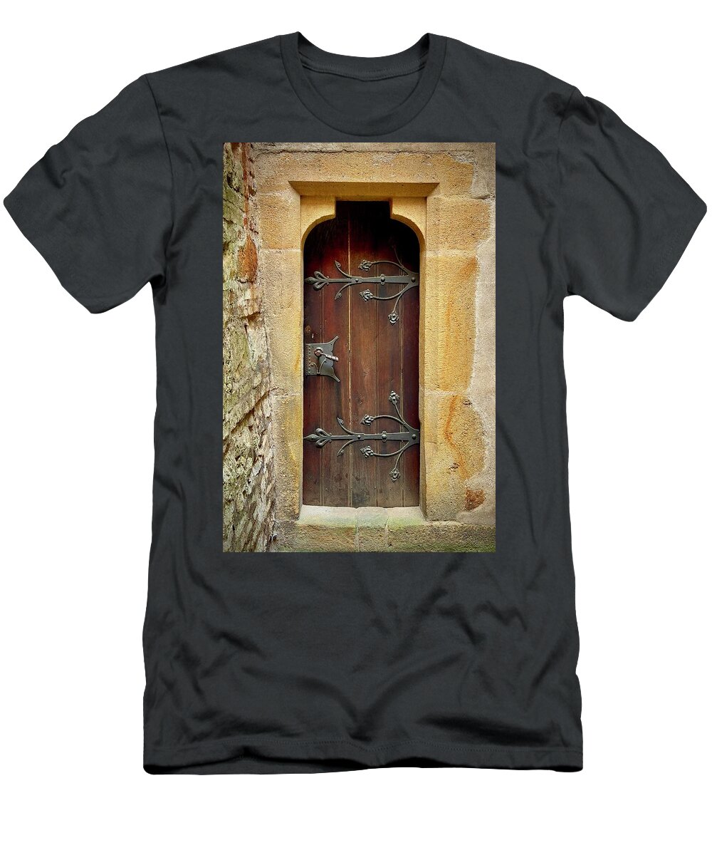 Door T-Shirt featuring the photograph Back Door Karlstejn Castle by Mary Lee Dereske