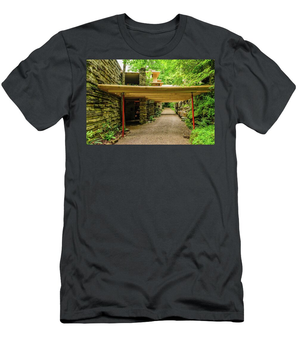 Building T-Shirt featuring the photograph Back Door to Falling Waters by Louis Dallara