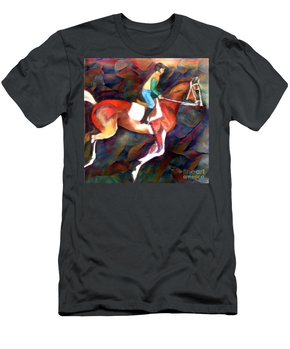 Horse Racing T-Shirt featuring the digital art Backstretch Thoroughbred 003 by Stacey Mayer