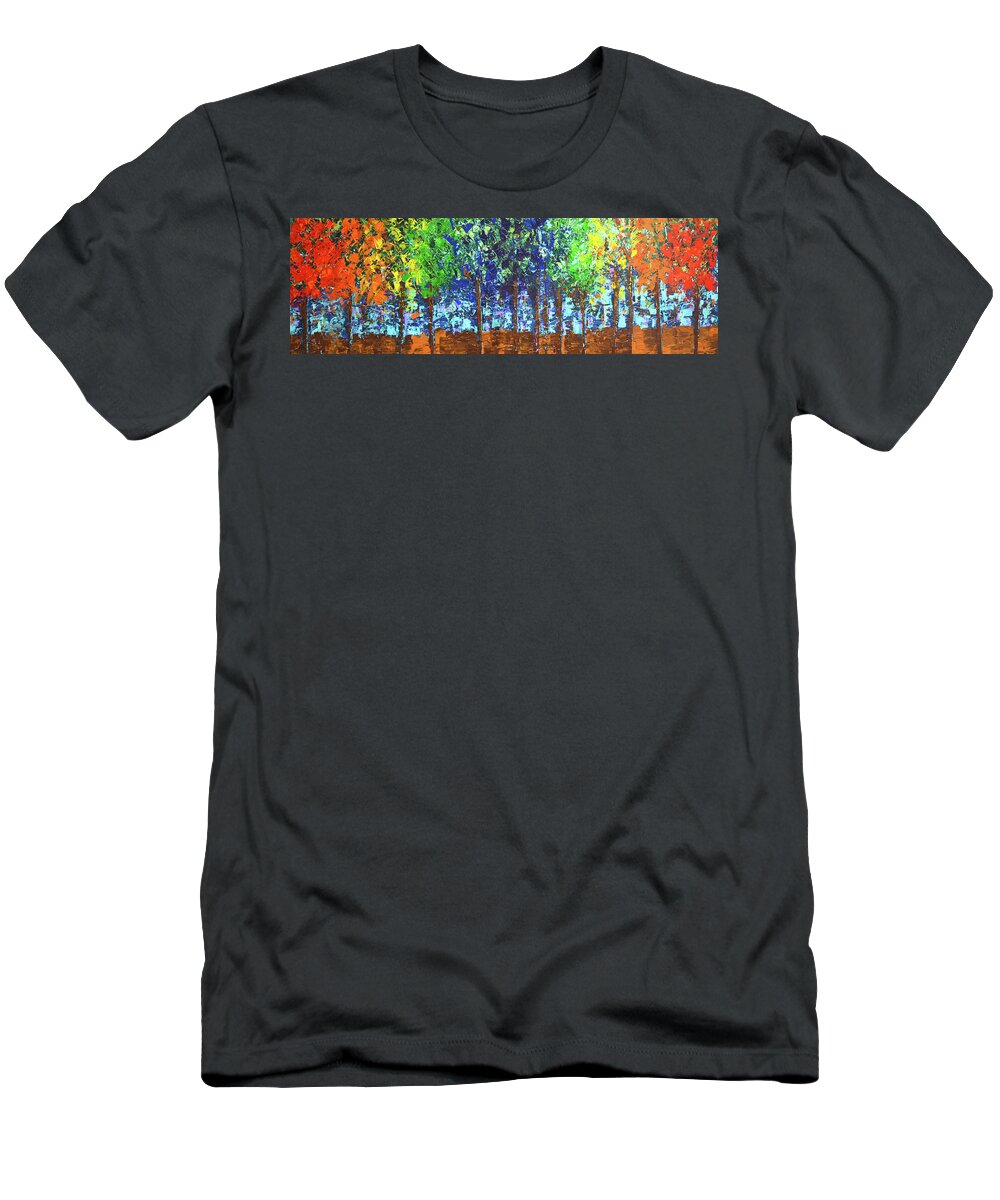  T-Shirt featuring the painting Backyard Trees by Linda Bailey