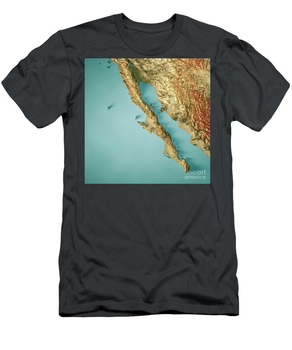 Baja California T-Shirt featuring the digital art Baja California Topographic Map 3D Render Color by Frank Ramspott
