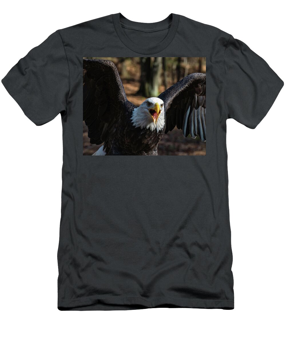 Bald Eagle T-Shirt featuring the photograph Bald eagle protecting its meal by Flees Photos