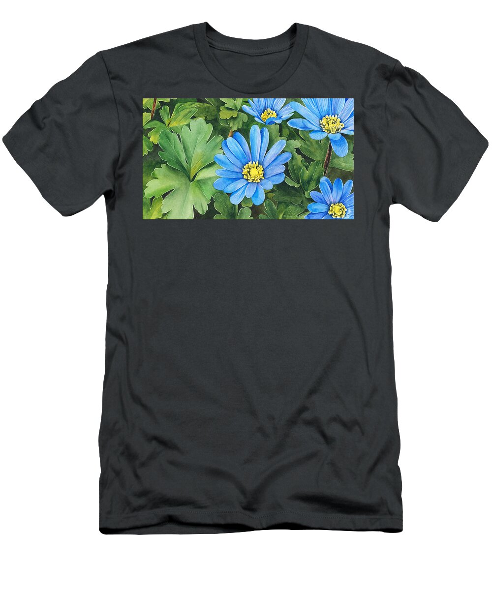 Anemone T-Shirt featuring the painting Balkan Anemone by Espero Art