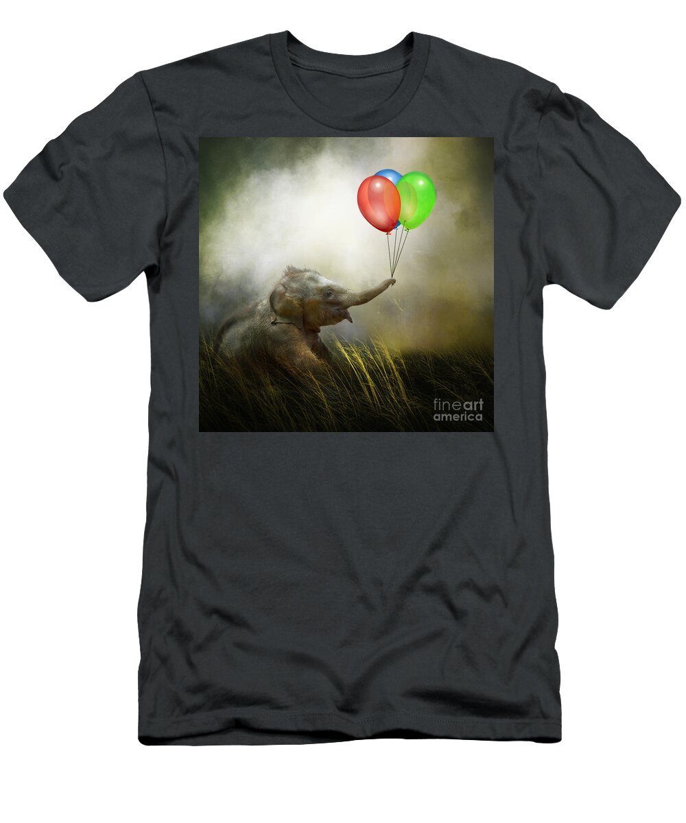 Balloons T-Shirt featuring the mixed media Balloon Fun by Ed Taylor