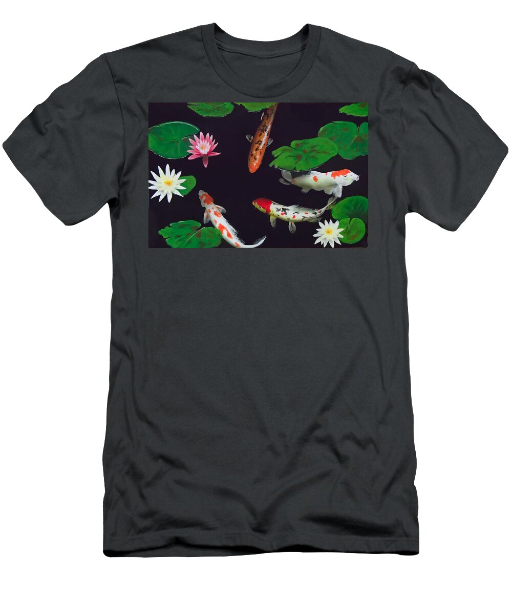 Koi T-Shirt featuring the painting Barbie's Koi pond by Philip Fleischer