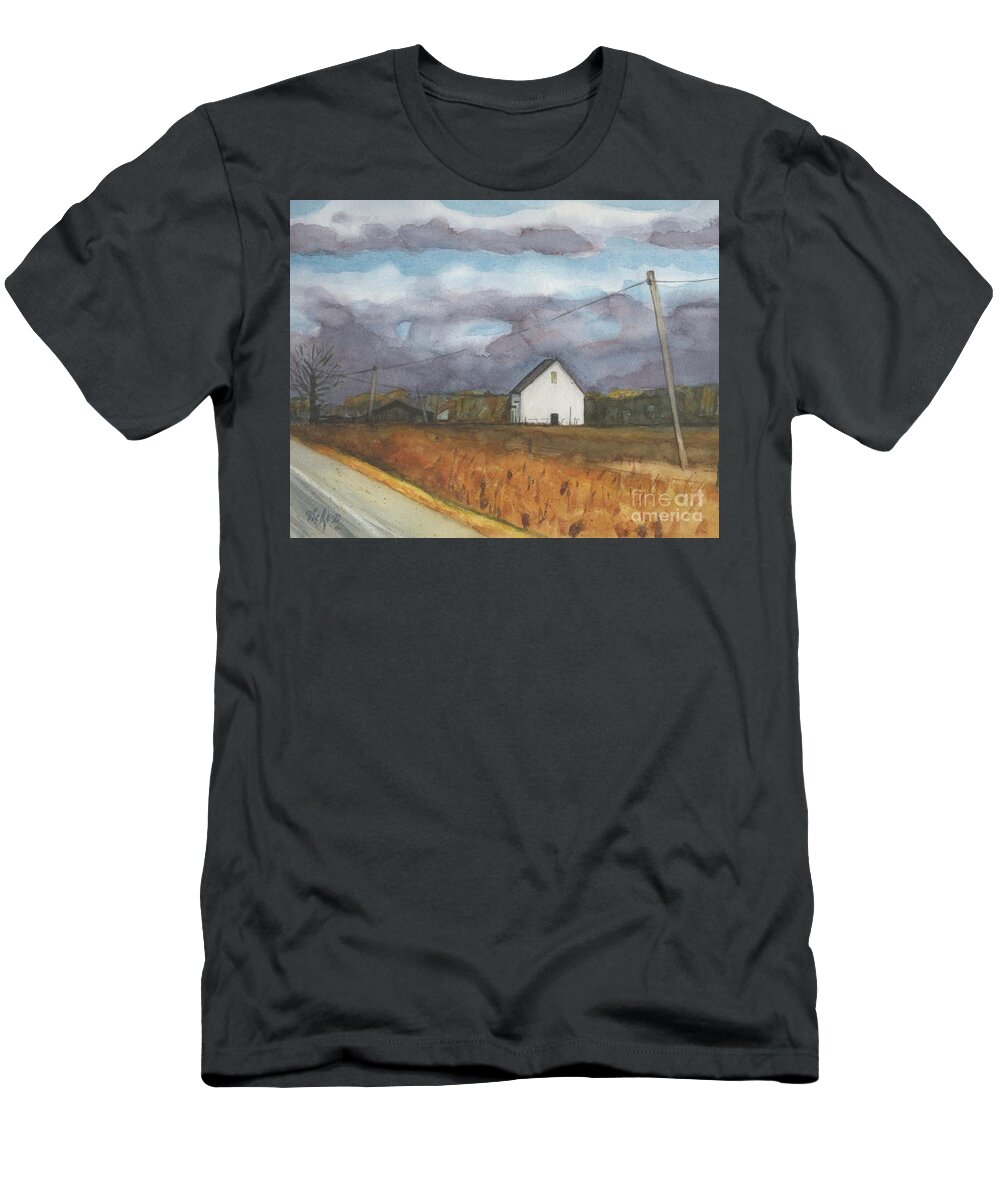 Barn T-Shirt featuring the painting Barn in Field by Vicki B Littell