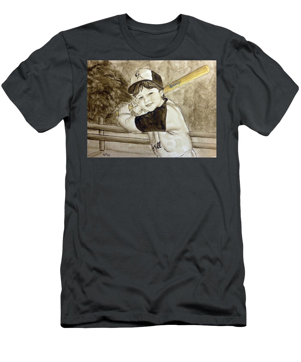 Bat T-Shirt featuring the painting Baseball at it's best by Kelly Mills