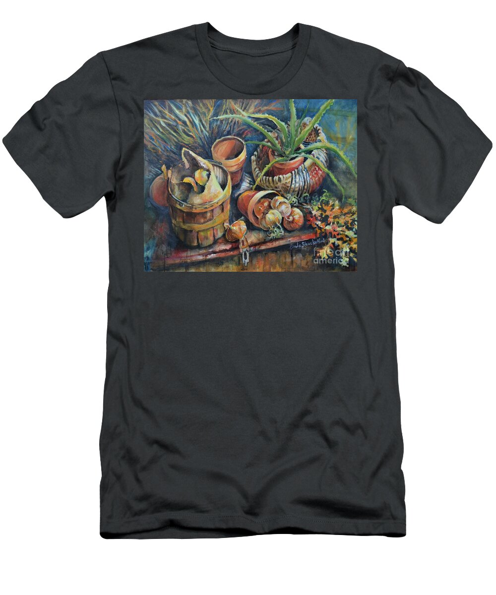 Fall T-Shirt featuring the painting Basket Bounty by Linda Shackelford