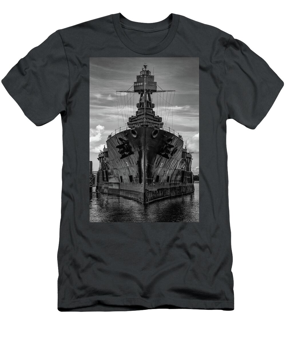 B&w T-Shirt featuring the photograph Last of the Dreadnoughts - Battleship Texas by Mike Schaffner