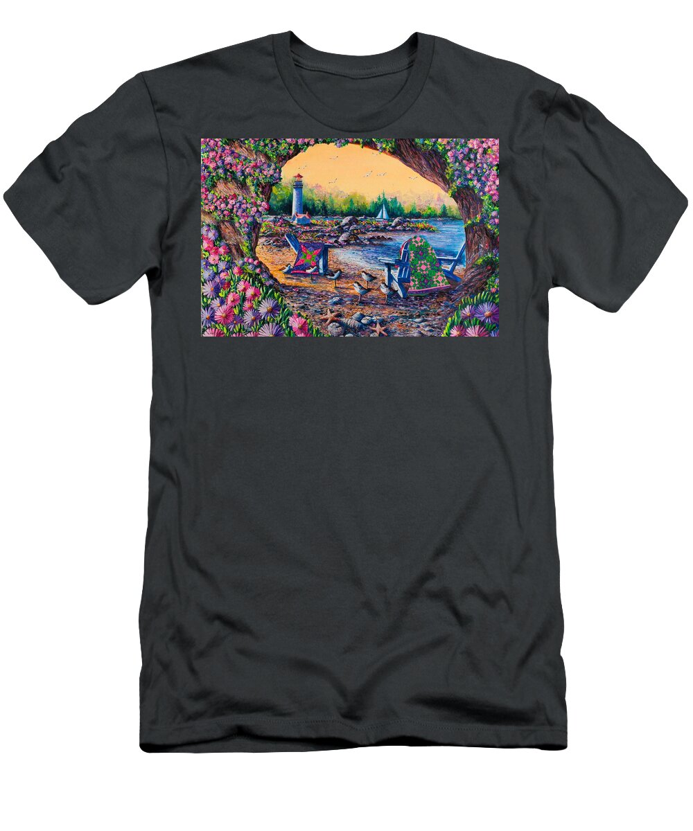 Beach T-Shirt featuring the painting Beach Cave Flowers in Spring by Diane Phalen