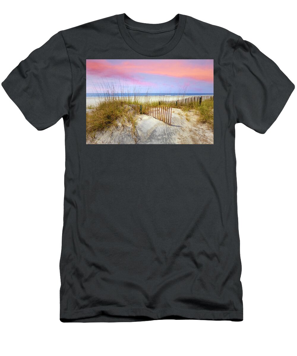 Clouds T-Shirt featuring the photograph Beach Fences on the Sand Dunes by Debra and Dave Vanderlaan