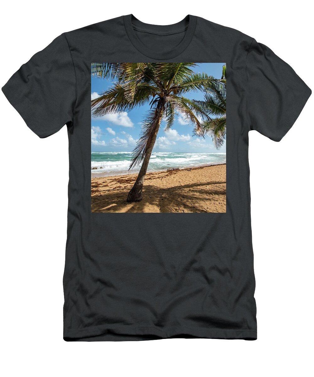 Piñones T-Shirt featuring the photograph Beach Waves and Palm Trees, Pinones, Puerto Rico by Beachtown Views