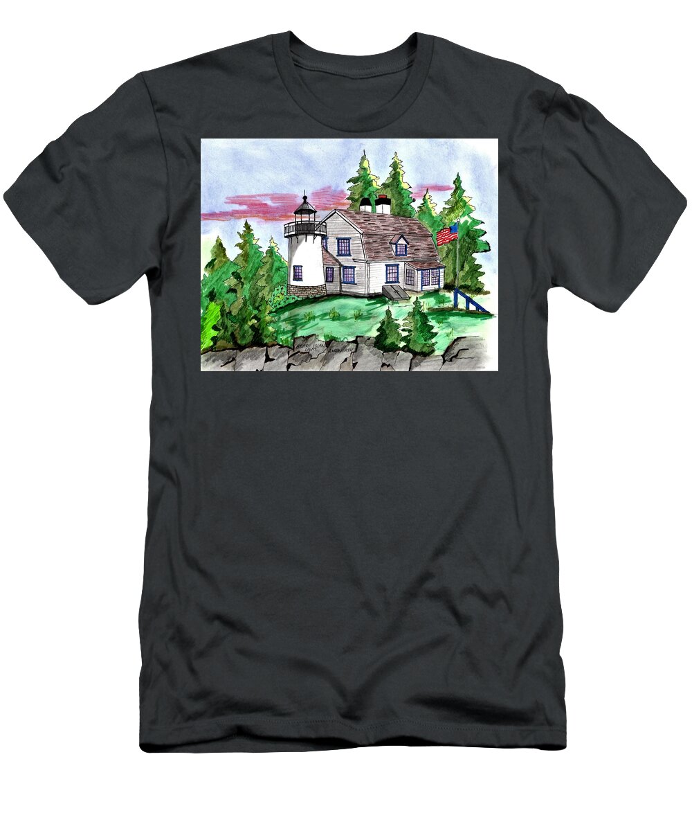 Paul Meinerth T-Shirt featuring the drawing Bear Island Light Maine by Paul Meinerth