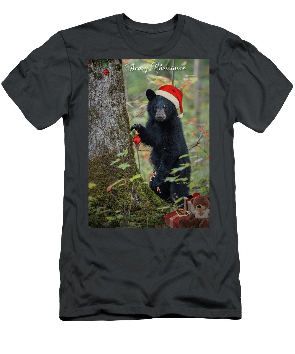 Bear T-Shirt featuring the photograph Beary Christmas Card by Everet Regal