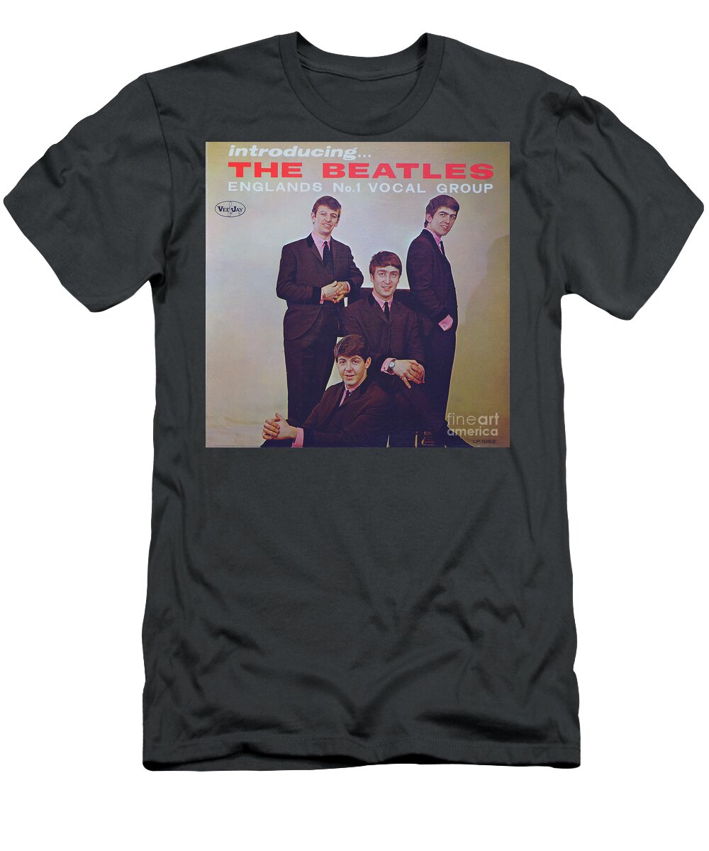 Beatles T-Shirt featuring the photograph Beatles Vee Jay Cover introducing by Larry Nieland