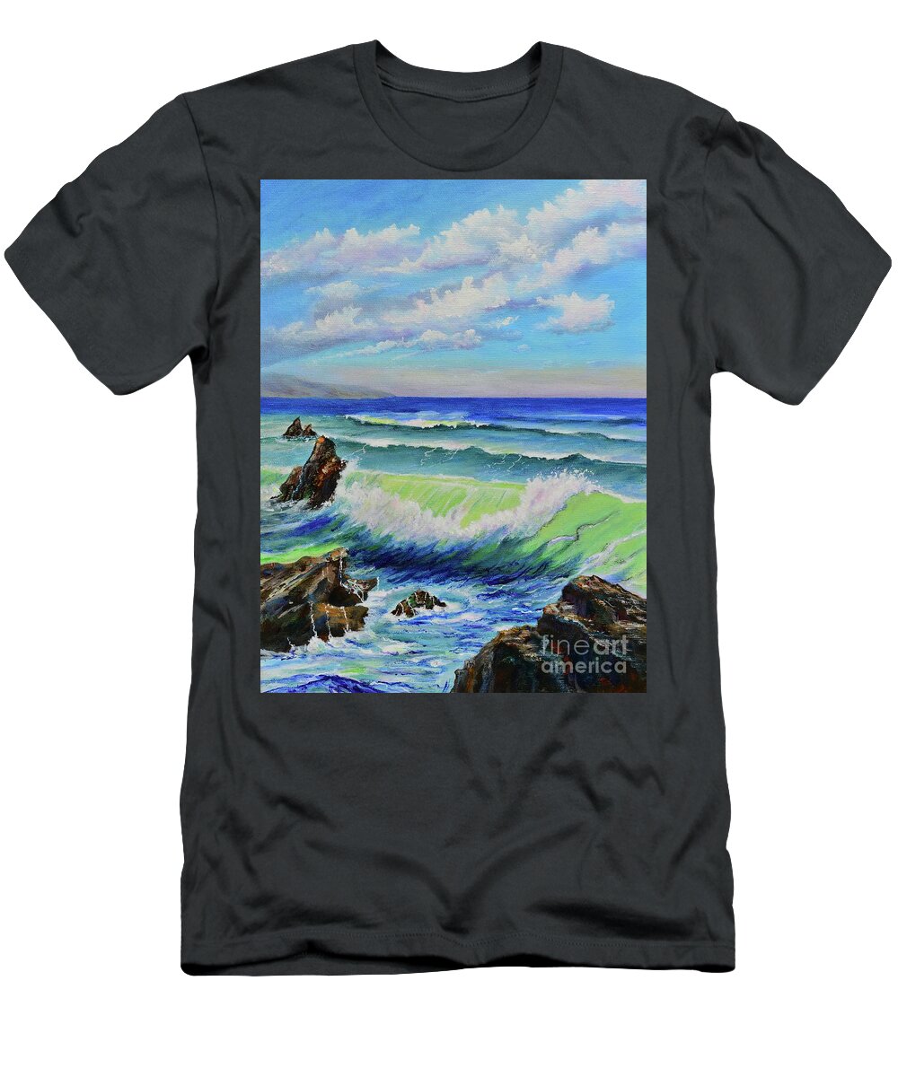 Beach T-Shirt featuring the painting Beautiful Day at the Coast by Mary Scott