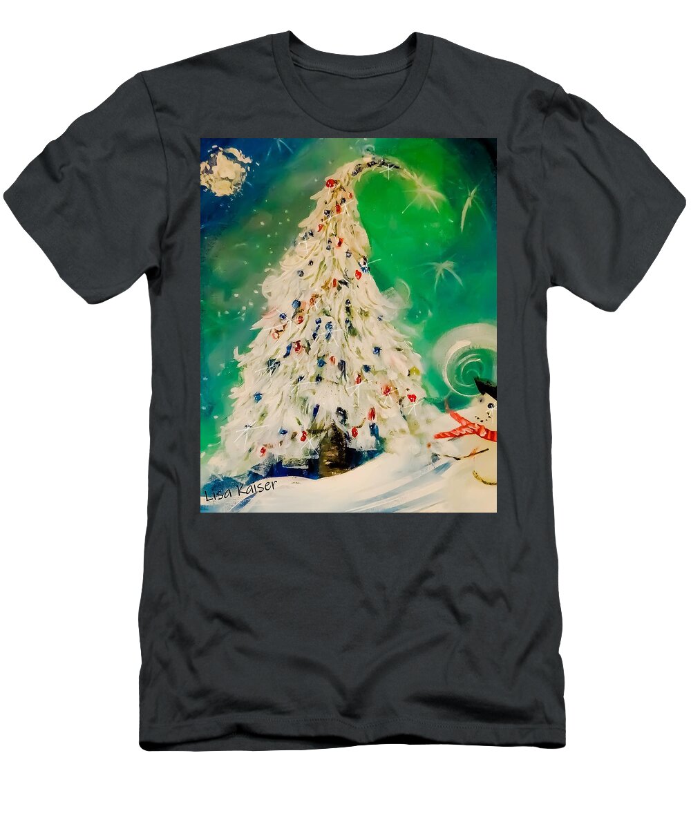 Christmas-tree T-Shirt featuring the digital art Beautiful Green December by Lisa Kaiser