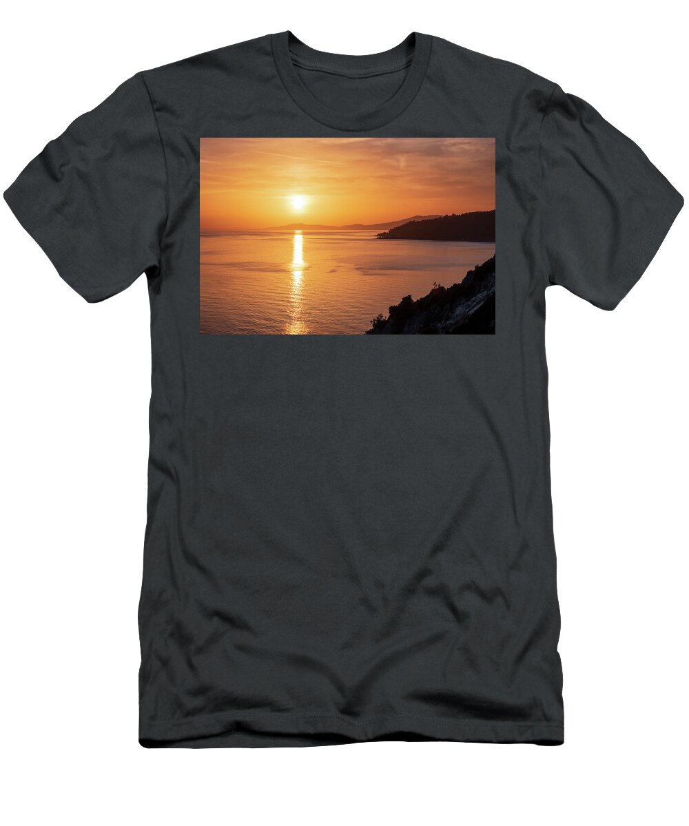 Sunset T-Shirt featuring the photograph Beautiful Sunset with the Sun Shining Over the Sea at Halkidiki in Greece by Alexios Ntounas
