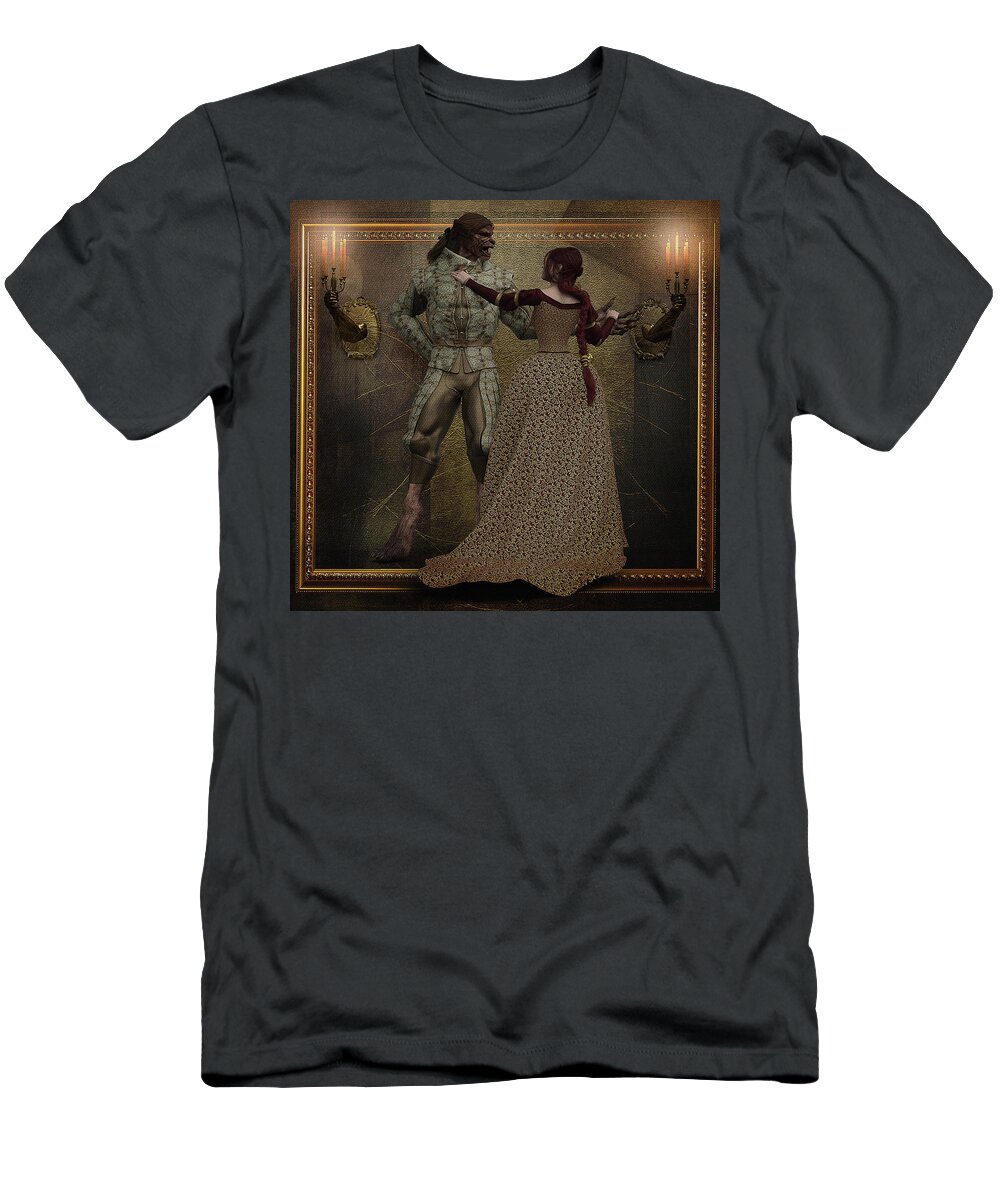 Beauty Beast Gold Sconce Candles Fairytale Frame T-Shirt featuring the digital art Beauty and the Beast by Alisa Williams