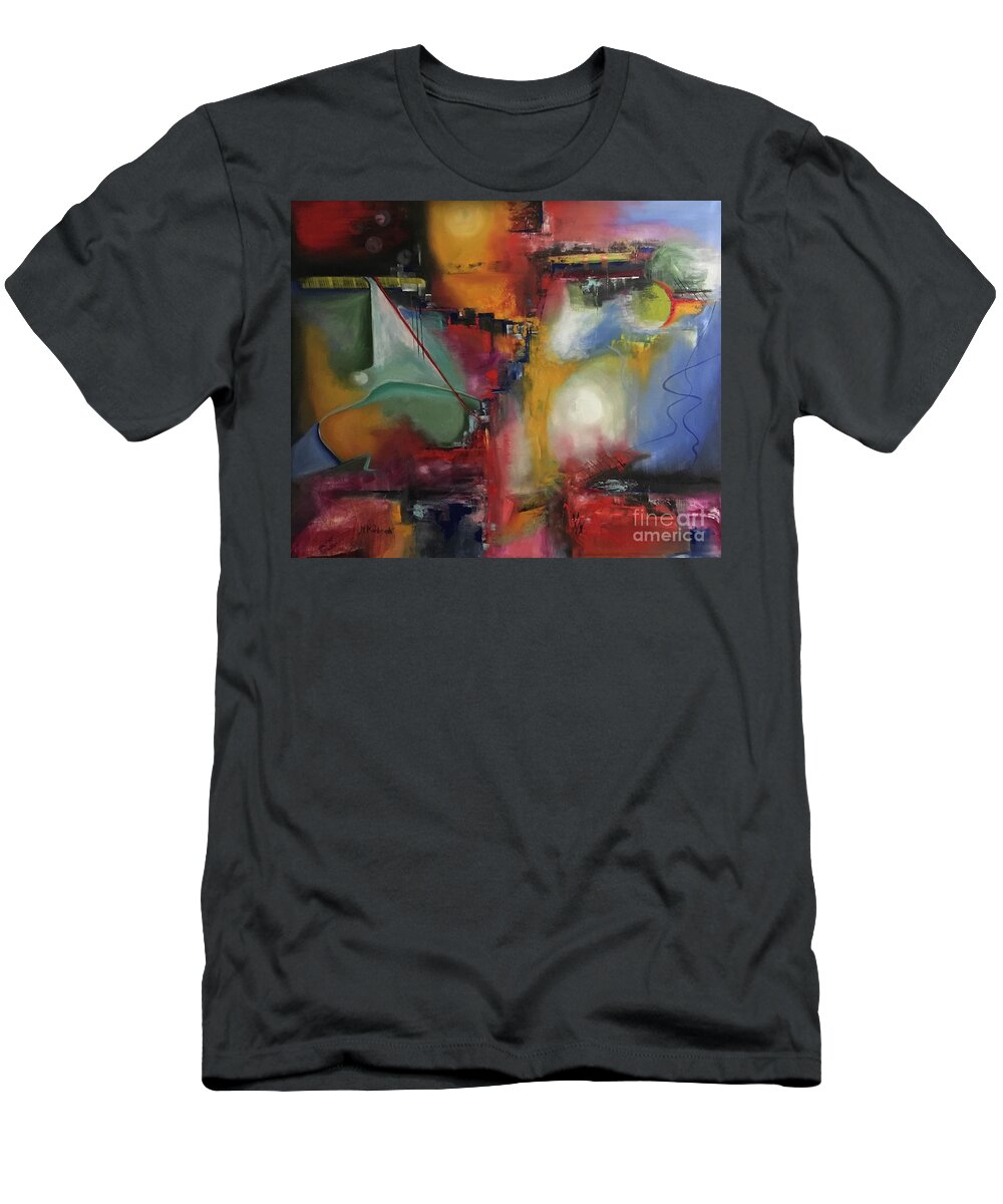 Oil T-Shirt featuring the painting Behind the stage by Maria Karlosak