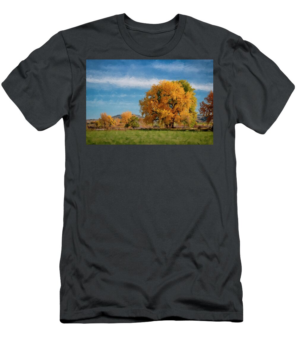 Belfry T-Shirt featuring the painting Belfry Fall Landscape 7 by Roger Snyder