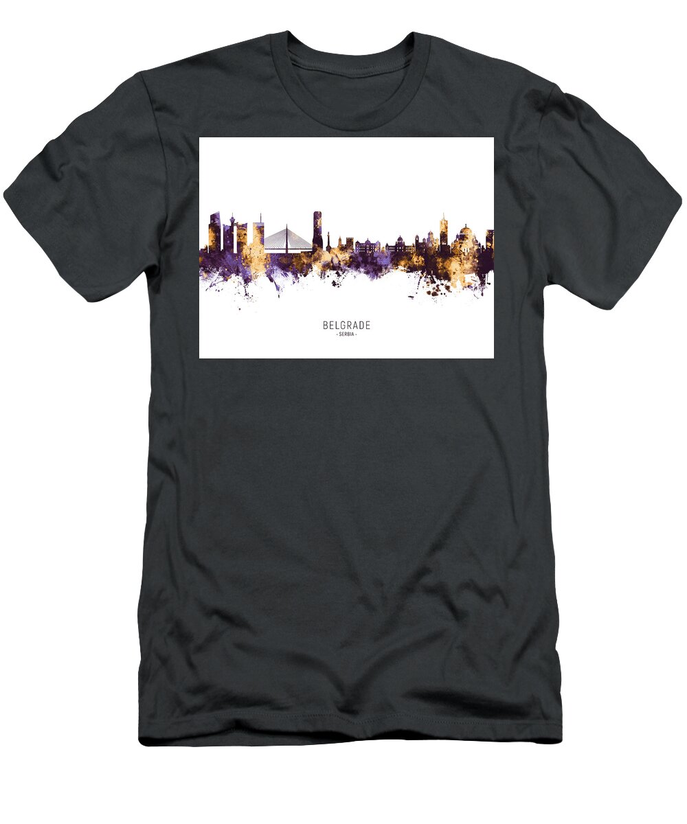 Belgrade T-Shirt featuring the digital art Belgrade Serbia Skyline #14 by Michael Tompsett