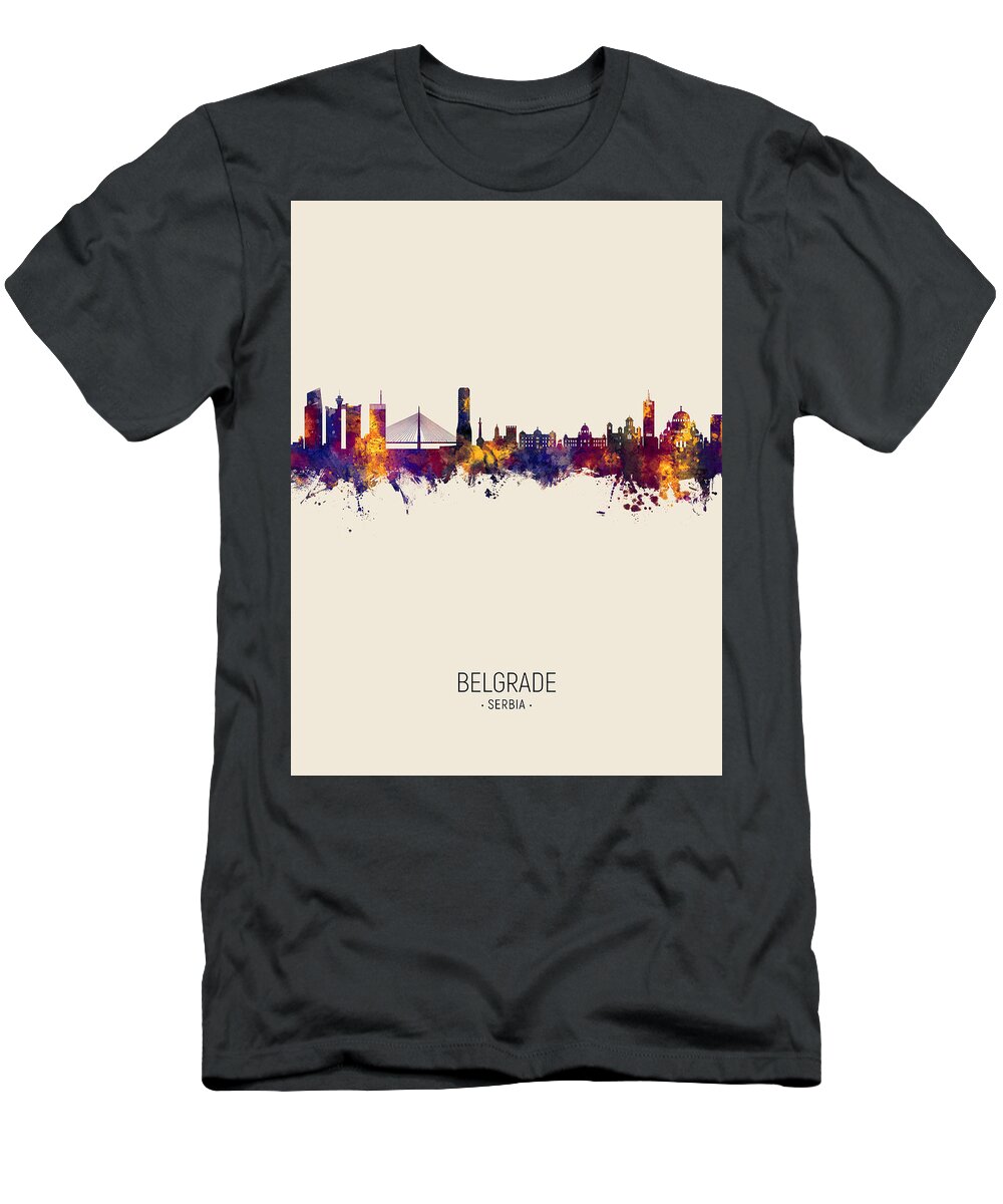 Belgrade T-Shirt featuring the digital art Belgrade Serbia Skyline #35 by Michael Tompsett