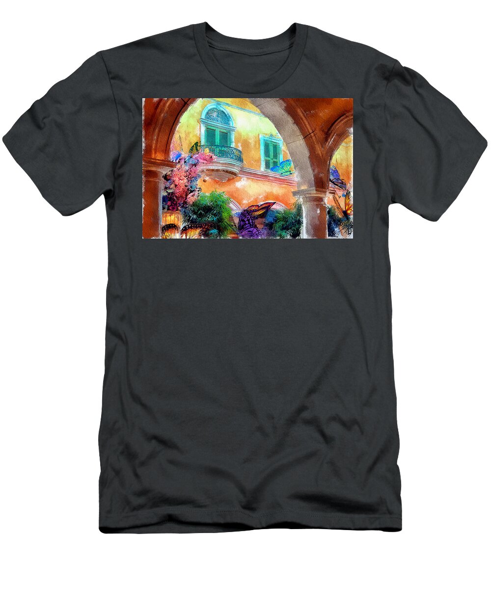 Bellagio Las Vegas T-Shirt featuring the digital art Bellagio Las Vegas Hotel Lobby at Spring by Tatiana Travelways