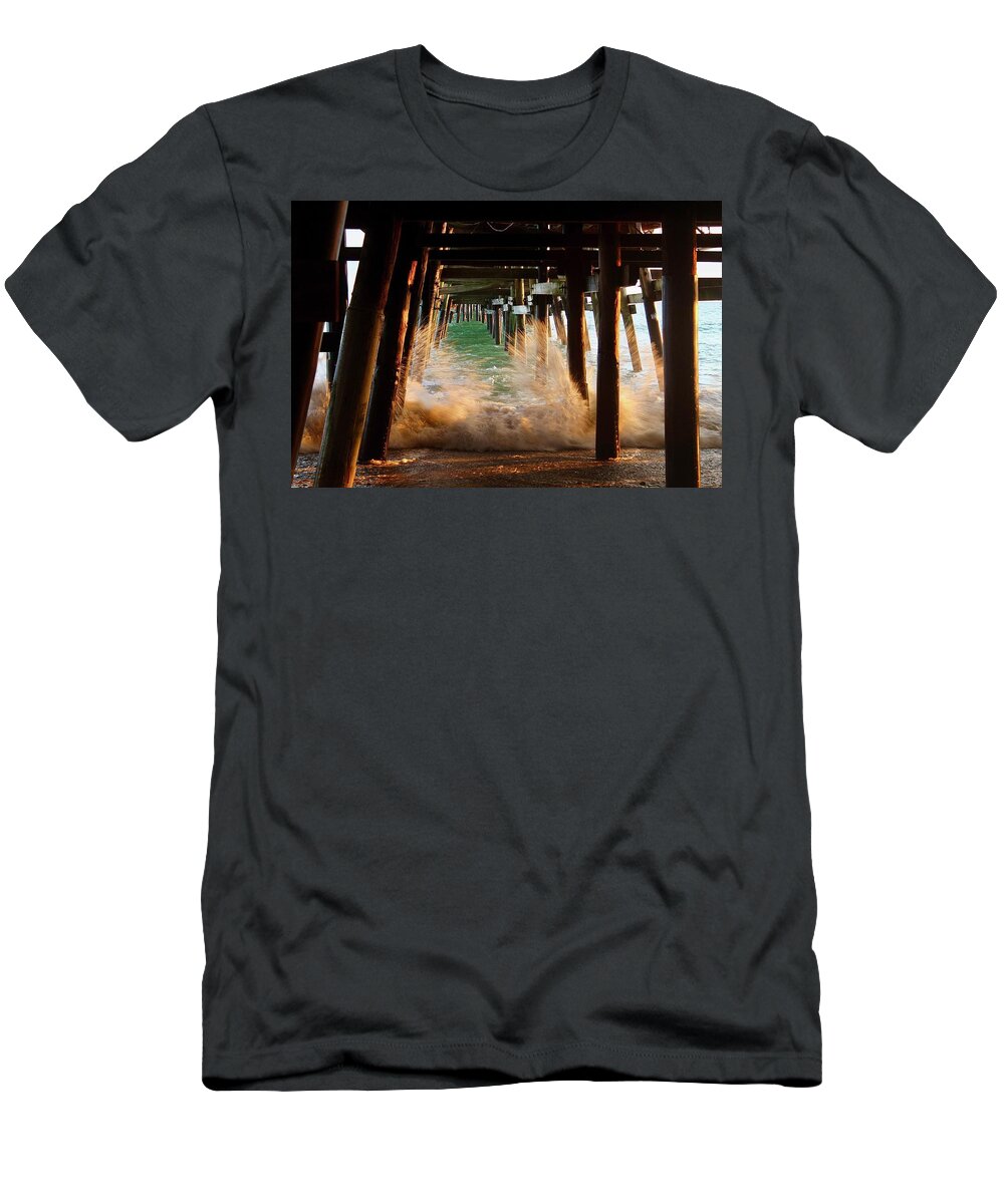 San Clemente T-Shirt featuring the photograph Beneath the Pier by Brian Eberly