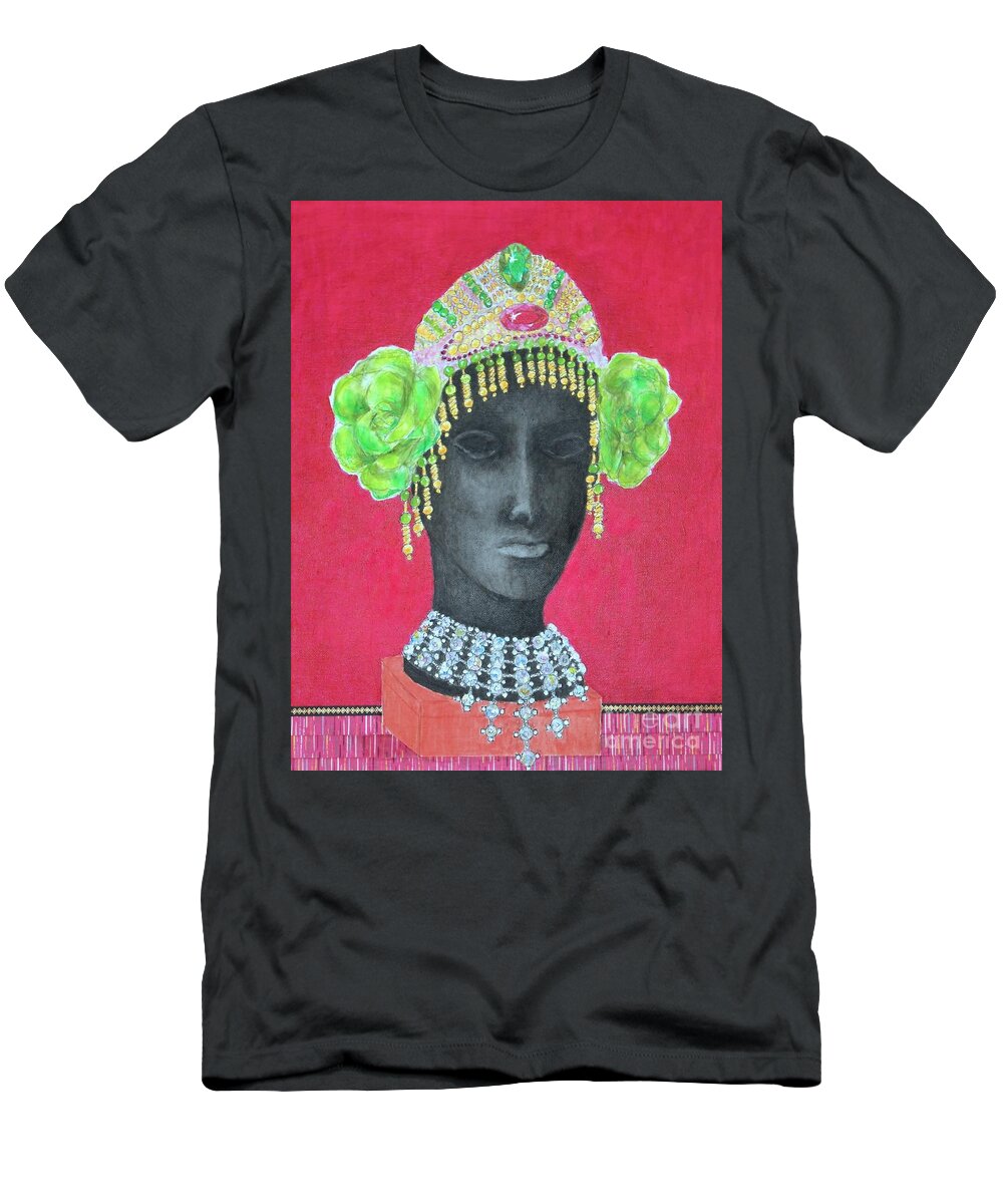 Headpiece T-Shirt featuring the mixed media Between Shows by Jayne Somogy