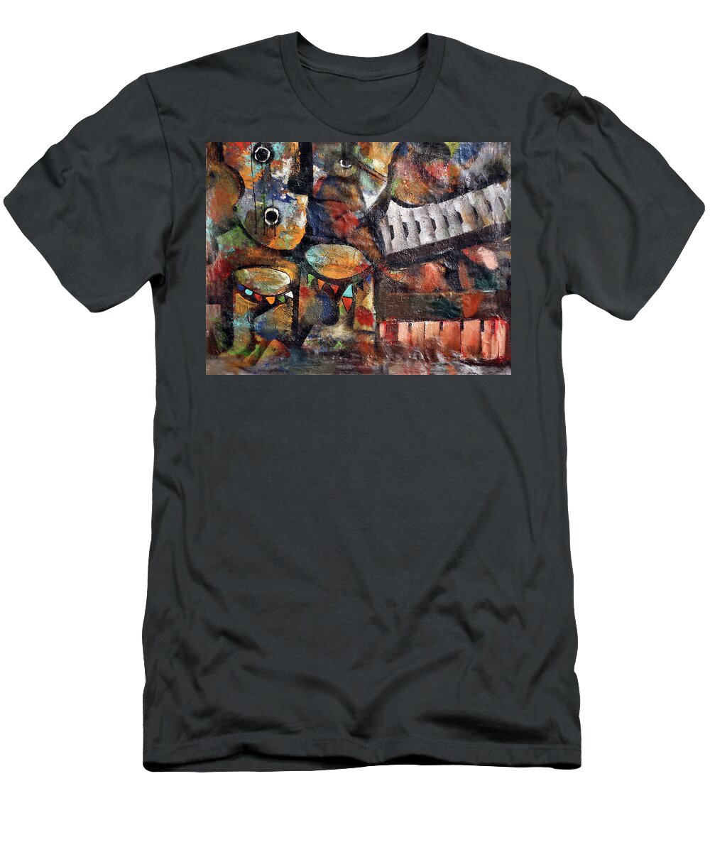 African Art T-Shirt featuring the painting Between The Keys by Peter Sibeko 1940-2013