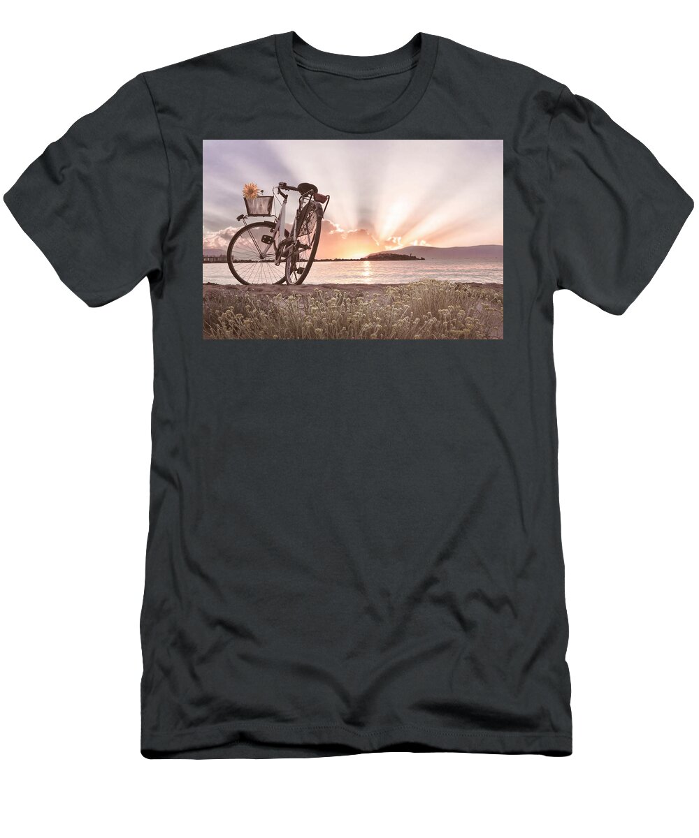 Bike T-Shirt featuring the photograph Bicycle at the Shore Cottage by Debra and Dave Vanderlaan