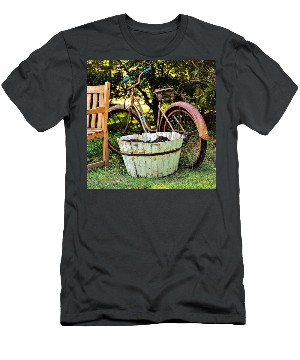 Bench Bicycle T-Shirt featuring the photograph Bicycle Bench1 by John Linnemeyer